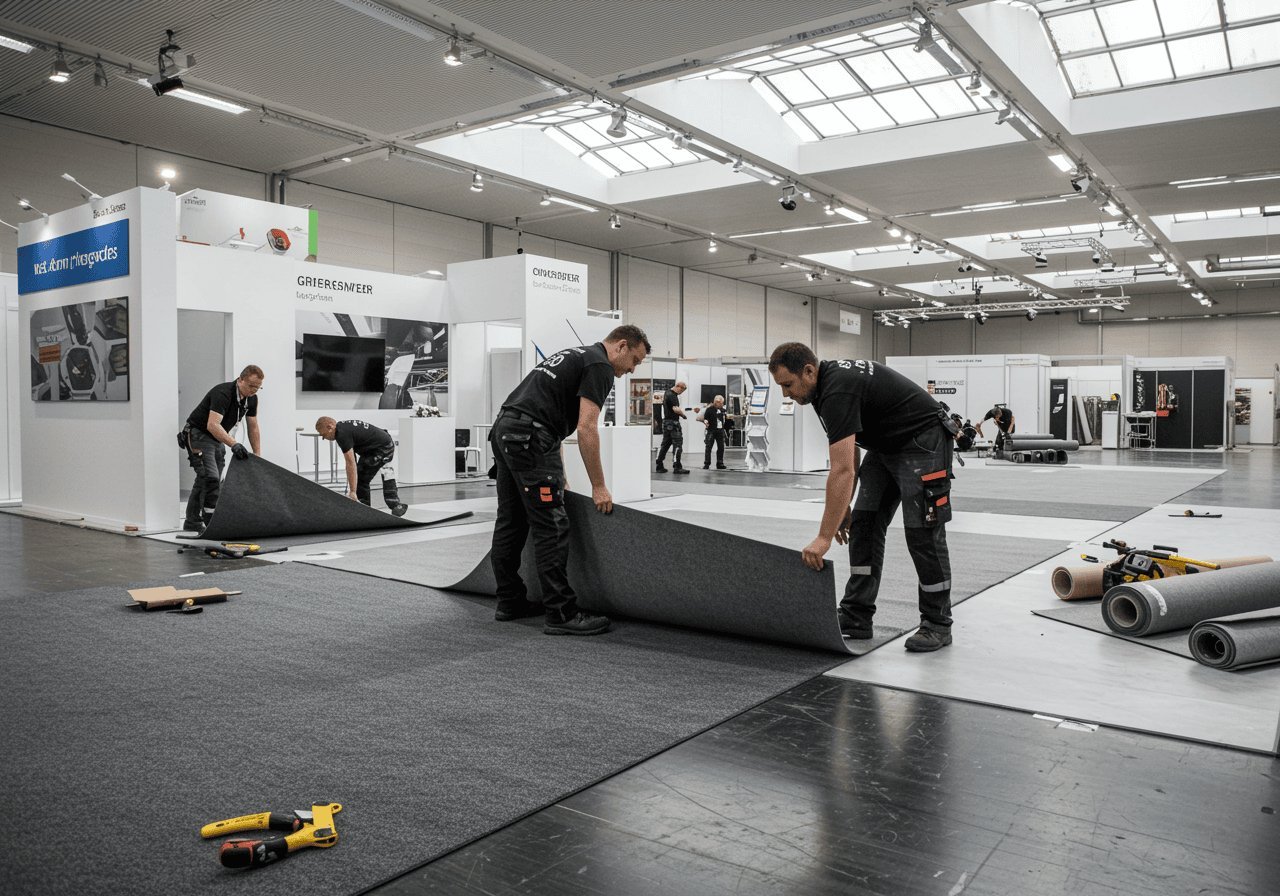 Carpet being fitted at an exhibition site
